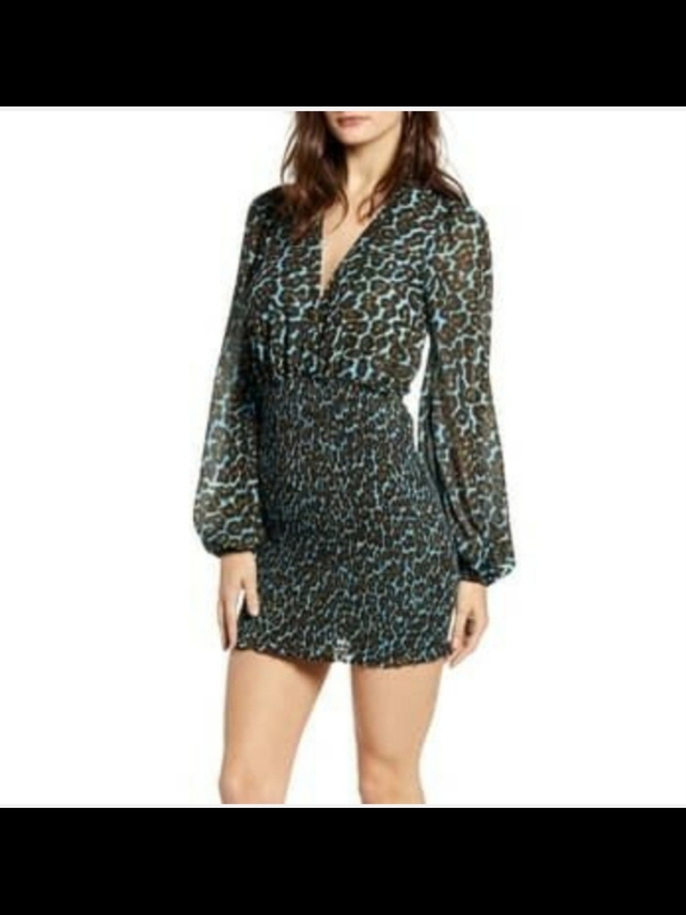 AFRM Leopard Print Long-Sleeve Mini Dress